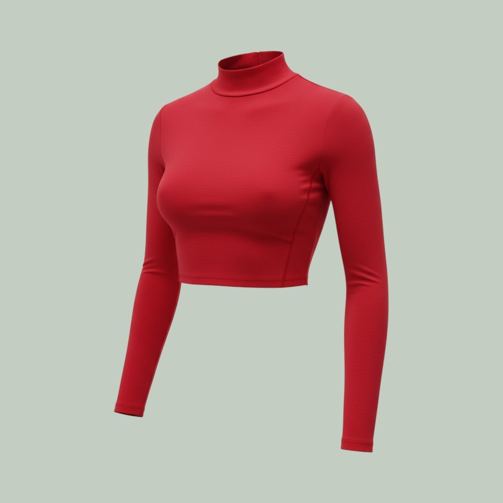 Y2K Basic Mock Neck Long Sleeve Crop Top Women XS Red Naked Wardrobe NW-T2582